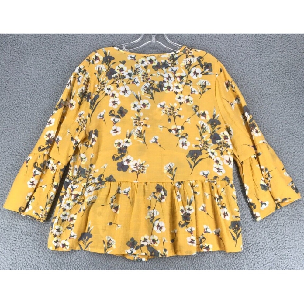 Unique Spectrum Blouse Women Size S 3/4 Bell Sleeves Empire Waist Yellow Floral - Picture 4 of 10